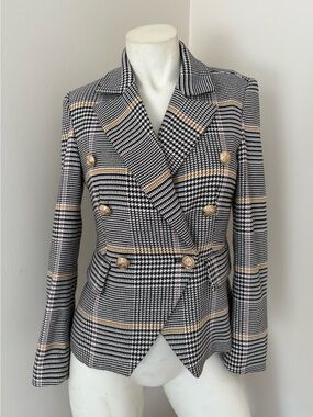 Boston Proper multicolor houndstooth & plaid double-breasted blazer